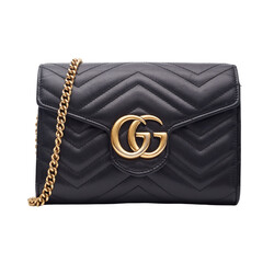 GUCCI GUCCI CALFSKIN MATELASSE GG MARMONT CHAIN WALLET BLACK