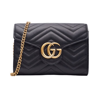 GUCCI GUCCI CALFSKIN MATELASSE GG MARMONT CHAIN WALLET BLACK