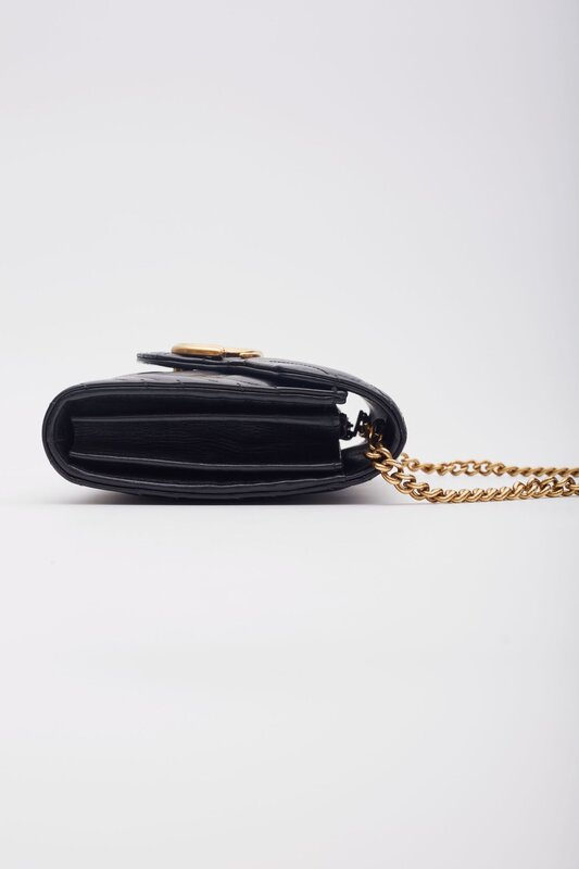 GUCCI GUCCI CALFSKIN MATELASSE GG MARMONT CHAIN WALLET BLACK