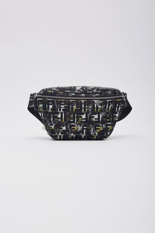 FENDI FENDI NYLON CAMOUFF BLACK GREEN BELT BAG