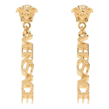 VERSACE VERSACE GOLD LA MEDUSA LOGO DROP EARRINGS