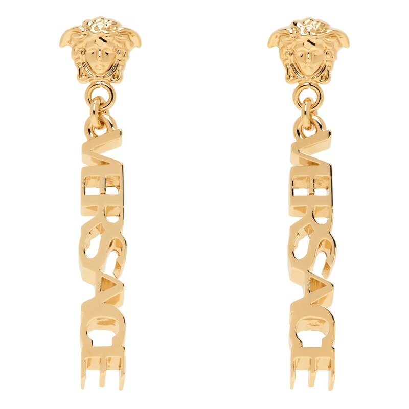 VERSACE VERSACE GOLD LA MEDUSA LOGO DROP EARRINGS