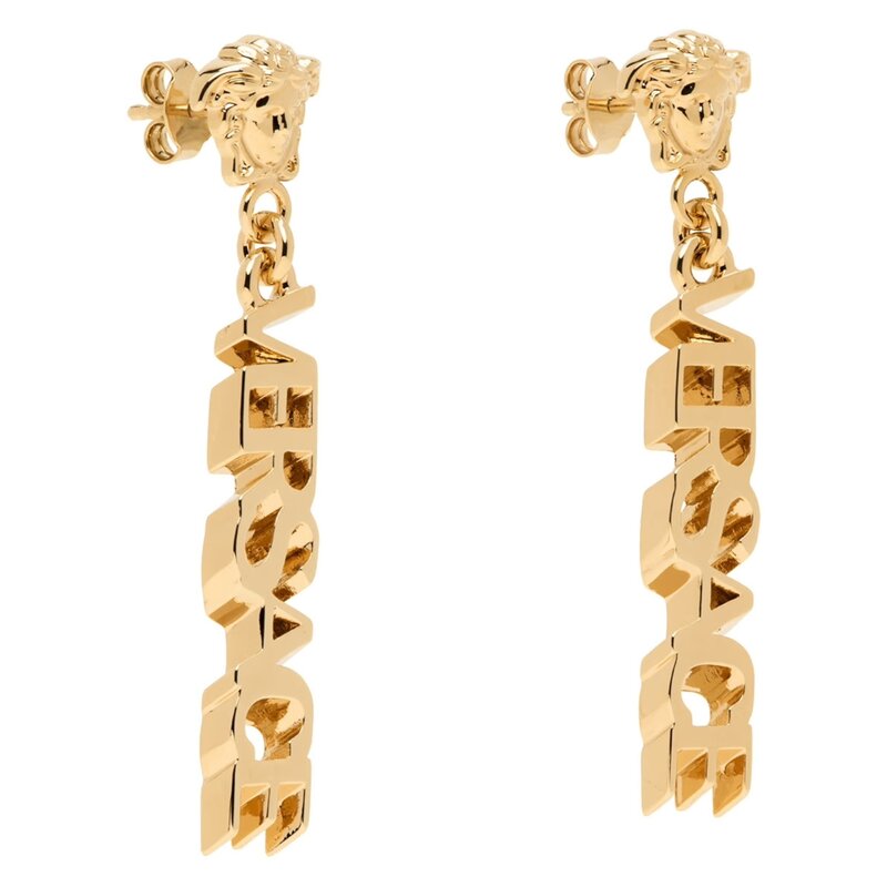 VERSACE VERSACE GOLD LA MEDUSA LOGO DROP EARRINGS