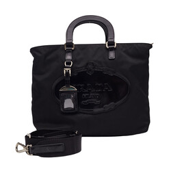 PRADA PRADA TESSUTO NYLON BLACK LOGO TOTE BAG