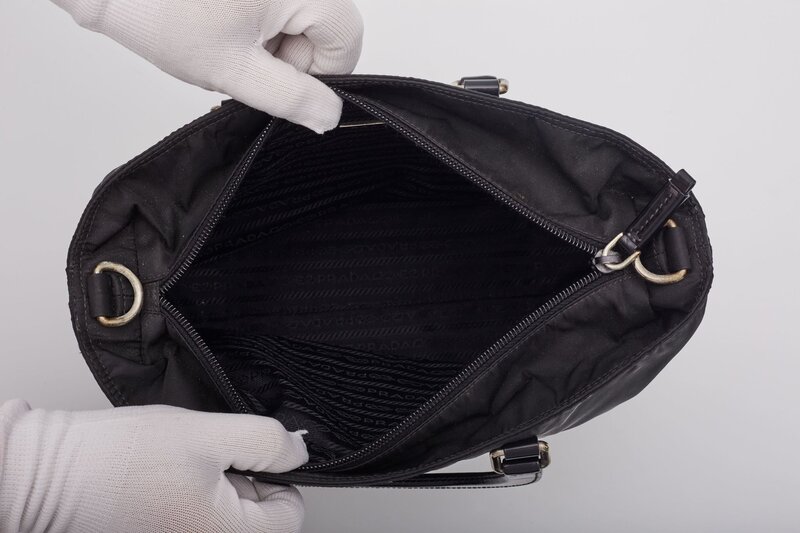 PRADA PRADA TESSUTO NYLON BLACK LOGO TOTE BAG