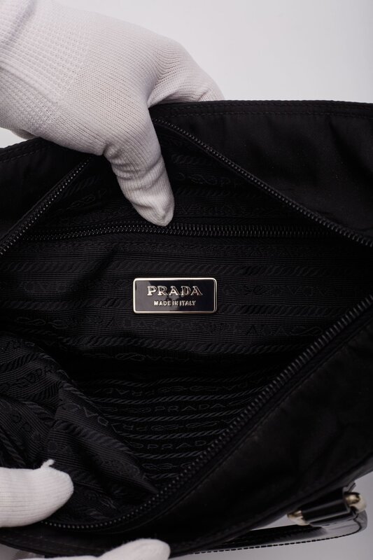 PRADA PRADA TESSUTO NYLON BLACK LOGO TOTE BAG