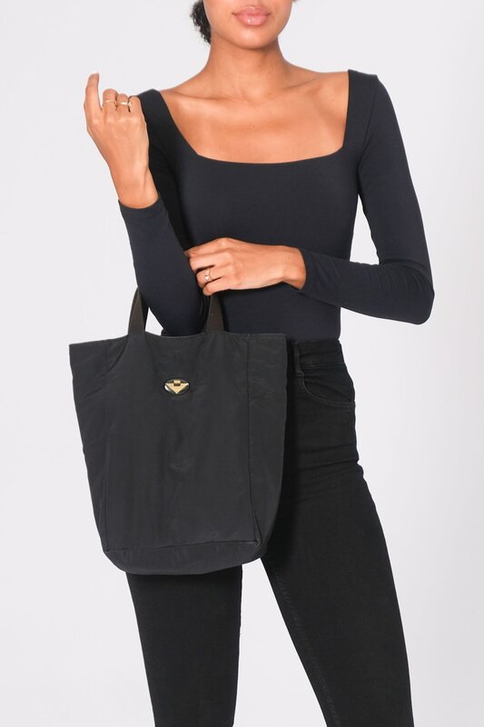 BOTTEGA VENETA BOTTEGA VENETA VINTAGE BLACK CAMPANA SHOPPER MINI TOTE BAG