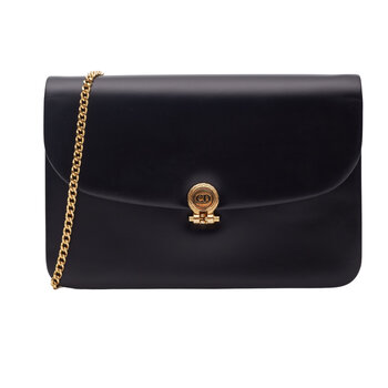 CHRISTIAN DIOR DIOR BLACK SMOOTH LEATHER CHAIN FLAP SHOULDER BAG