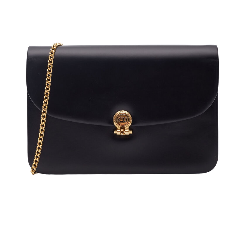 dior black smooth leather chain flap shoulder bag CRTBLNCHSHP
