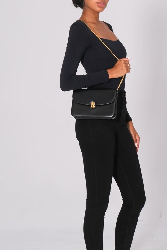 CHRISTIAN DIOR DIOR BLACK SMOOTH LEATHER CHAIN FLAP SHOULDER BAG