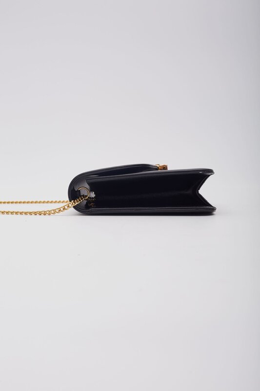 CHRISTIAN DIOR DIOR BLACK SMOOTH LEATHER CHAIN FLAP SHOULDER BAG