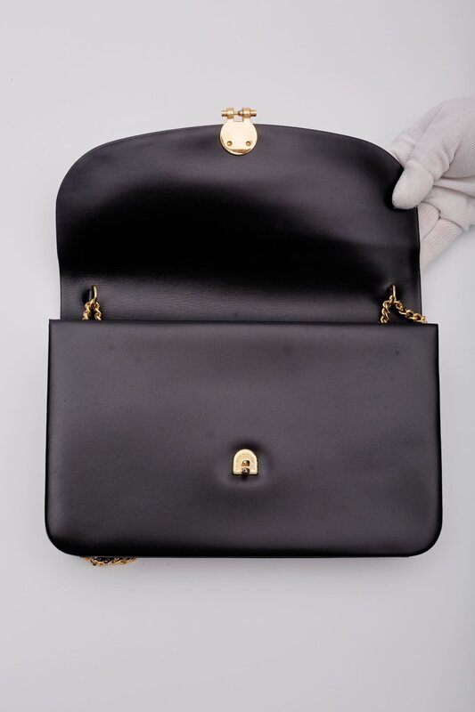 CHRISTIAN DIOR DIOR BLACK SMOOTH LEATHER CHAIN FLAP SHOULDER BAG