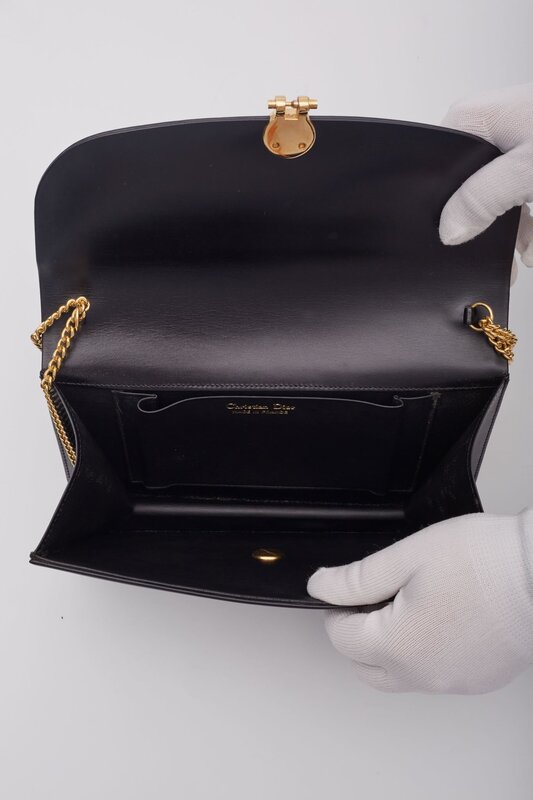 CHRISTIAN DIOR DIOR BLACK SMOOTH LEATHER CHAIN FLAP SHOULDER BAG
