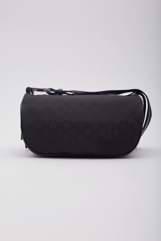 GUCCI GUCCI BLACK NYLON CANVAS MONOGRAM FANNY BELT BAG