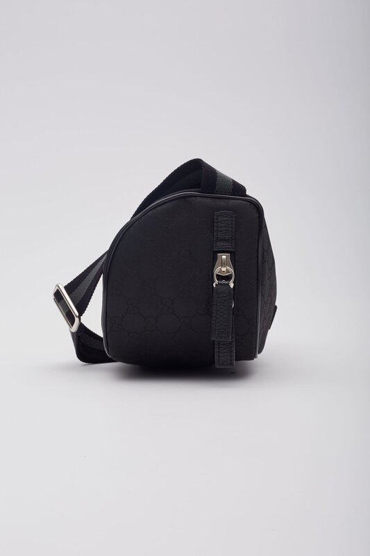 GUCCI GUCCI BLACK NYLON CANVAS MONOGRAM FANNY BELT BAG
