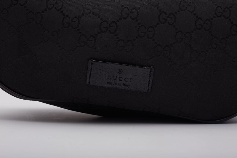GUCCI GUCCI BLACK NYLON CANVAS MONOGRAM FANNY BELT BAG