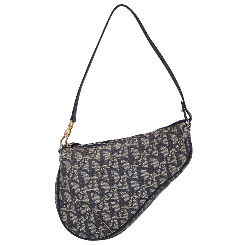 CHRISTIAN DIOR DIOR VINTAGE NAVY OBLIQUE MINI SADDLE BAG