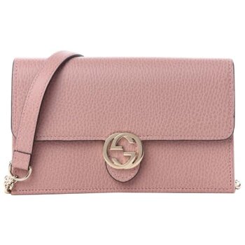 GUCCI GUCCI DOLLAR CALFSKIN INTERLOCKING GG WALLET ON CHAIN BAG SOFT PINK