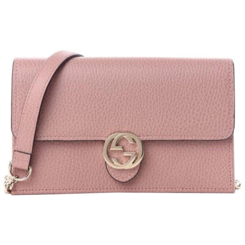 GUCCI GUCCI DOLLAR CALFSKIN INTERLOCKING GG WALLET ON CHAIN BAG SOFT PINK