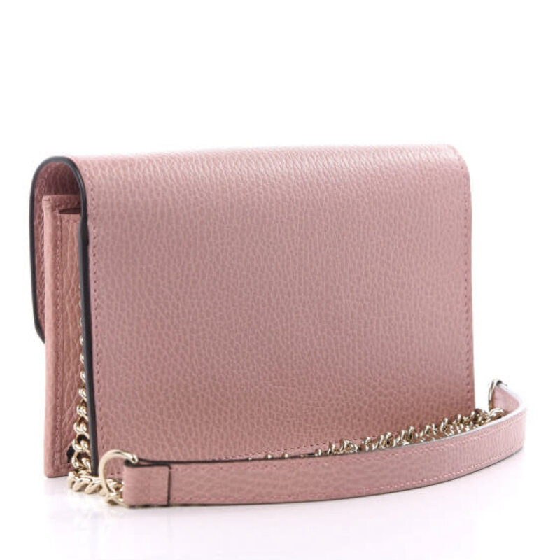 GUCCI GUCCI DOLLAR CALFSKIN INTERLOCKING GG WALLET ON CHAIN BAG SOFT PINK