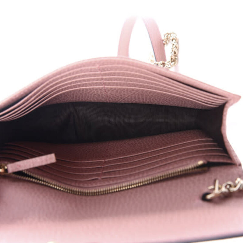 GUCCI GUCCI DOLLAR CALFSKIN INTERLOCKING GG WALLET ON CHAIN BAG SOFT PINK