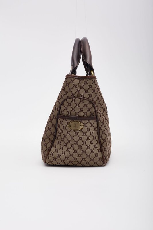 CELINE CELINE VINTAGE MACADAM MONOGRAM BROWN CANVAS HANDBAG