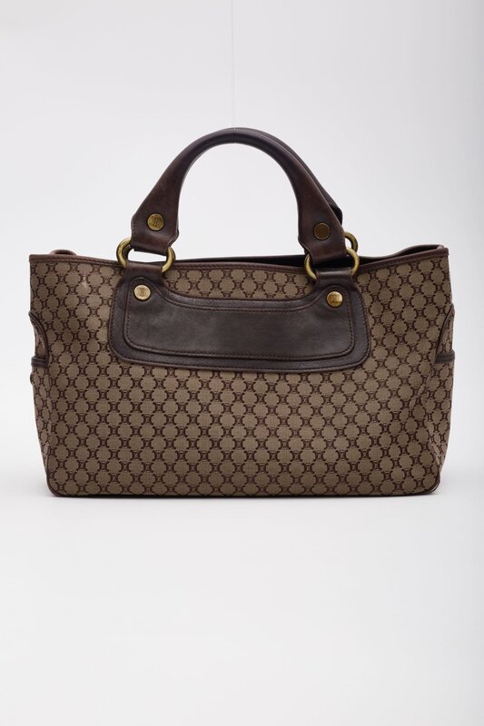 CELINE CELINE VINTAGE MACADAM MONOGRAM BROWN CANVAS HANDBAG
