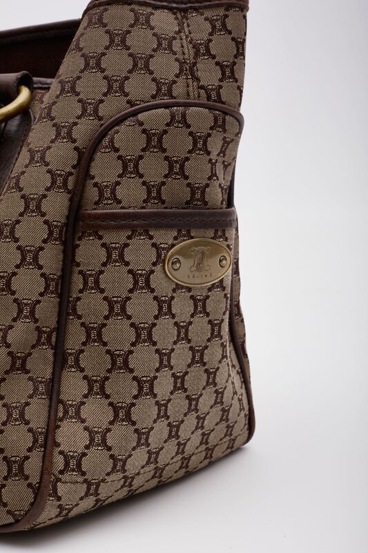 CELINE CELINE VINTAGE MACADAM MONOGRAM BROWN CANVAS HANDBAG