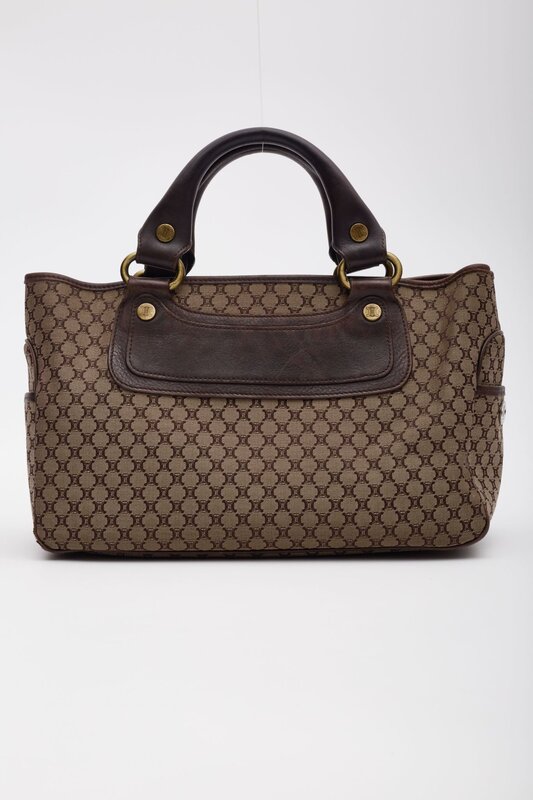 CELINE CELINE VINTAGE MACADAM MONOGRAM BROWN CANVAS HANDBAG