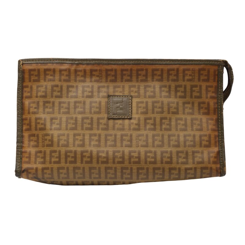 CHRISTIAN DIOR FENDI ZUCCA FF CANVAS EBONY POUCH VANITY BAG