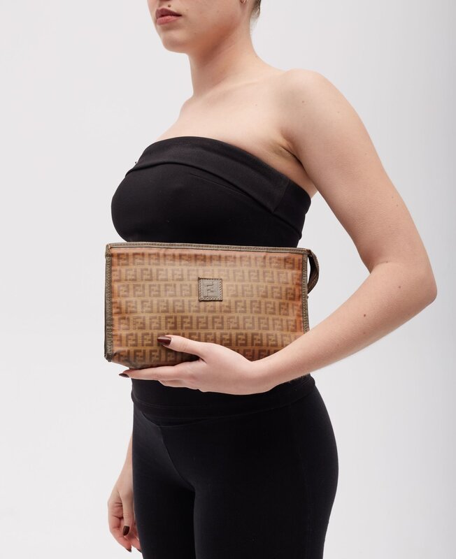 CHRISTIAN DIOR FENDI ZUCCA FF CANVAS EBONY POUCH VANITY BAG