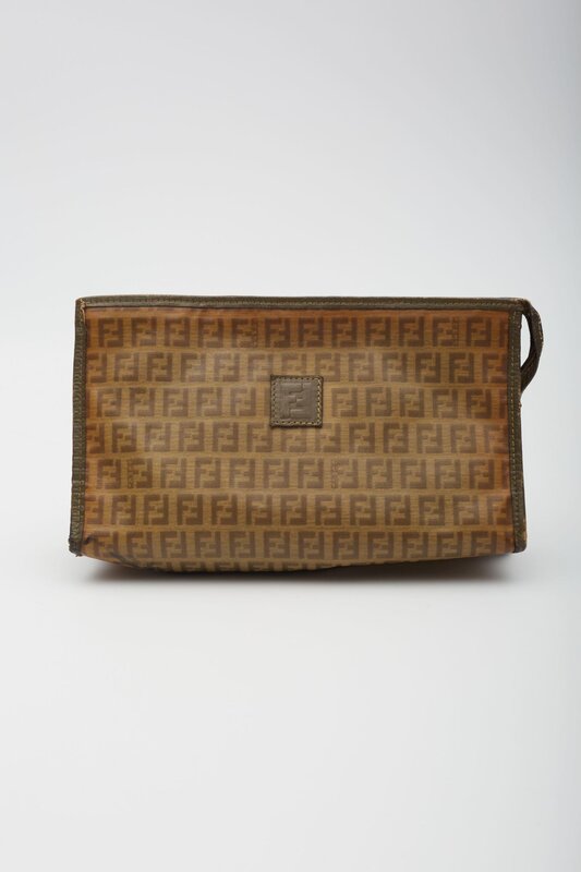 CHRISTIAN DIOR FENDI ZUCCA FF CANVAS EBONY POUCH VANITY BAG