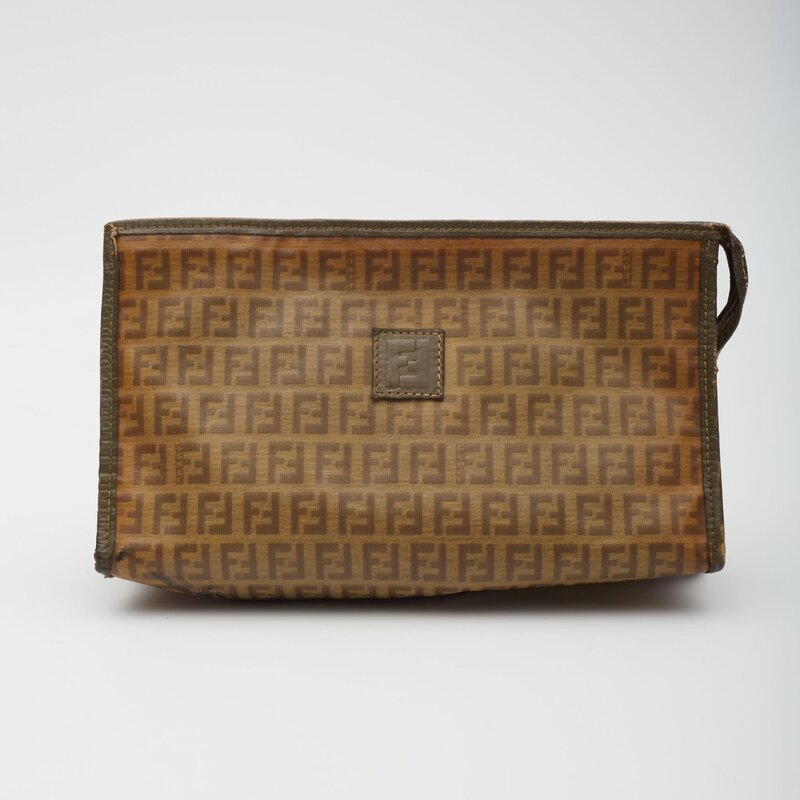 CHRISTIAN DIOR FENDI ZUCCA FF CANVAS EBONY POUCH VANITY BAG