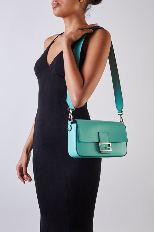 FENDI X TIFFANY & CO. FENDI X TIFFANY & CO. LEATHER TIFFANY BLUE & SILVER BAGUETTE BAG MEDIUM