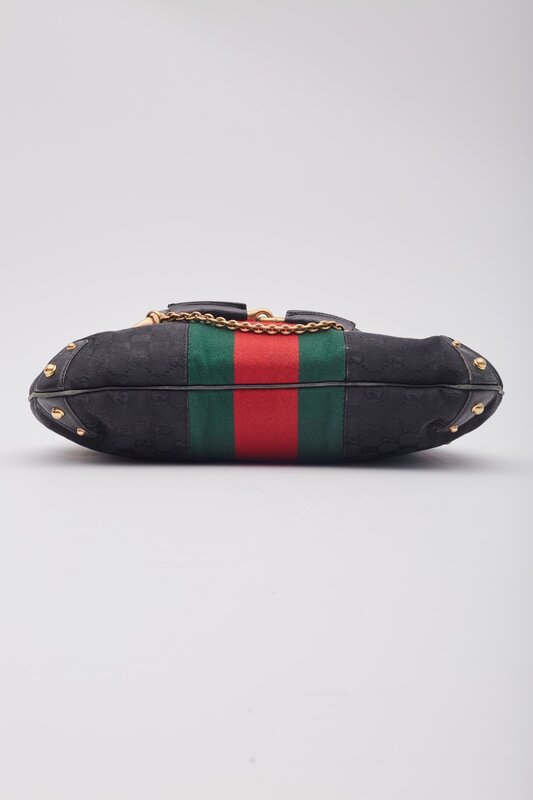 GUCCI GUCCI BLACK MONOGRAM HORSEBIT WEB HOBO SHOULDER BAG LARGE