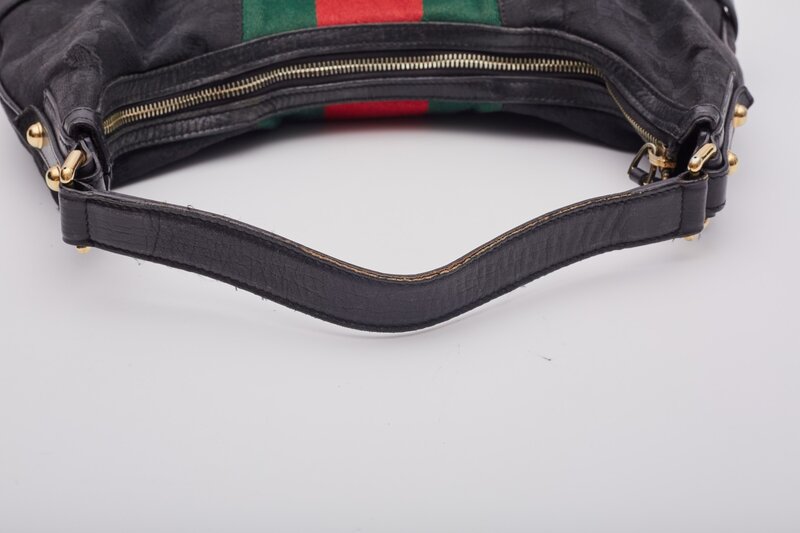 GUCCI GUCCI BLACK MONOGRAM HORSEBIT WEB HOBO SHOULDER BAG LARGE