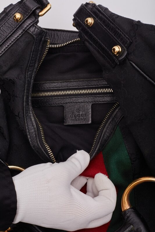 GUCCI GUCCI BLACK MONOGRAM HORSEBIT WEB HOBO SHOULDER BAG LARGE