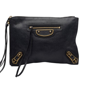 BALENCIAGA BLACK GRAINED CHEVRE LEATHER CLUTCH BAG CRTBLNCHSHP