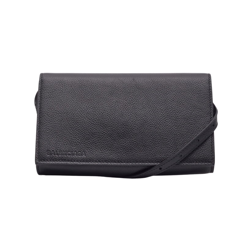 BALENCIAGA BALENCIAGA GRAINED CALFSKIN BLACK WALLET PHONE HOLDER BAG