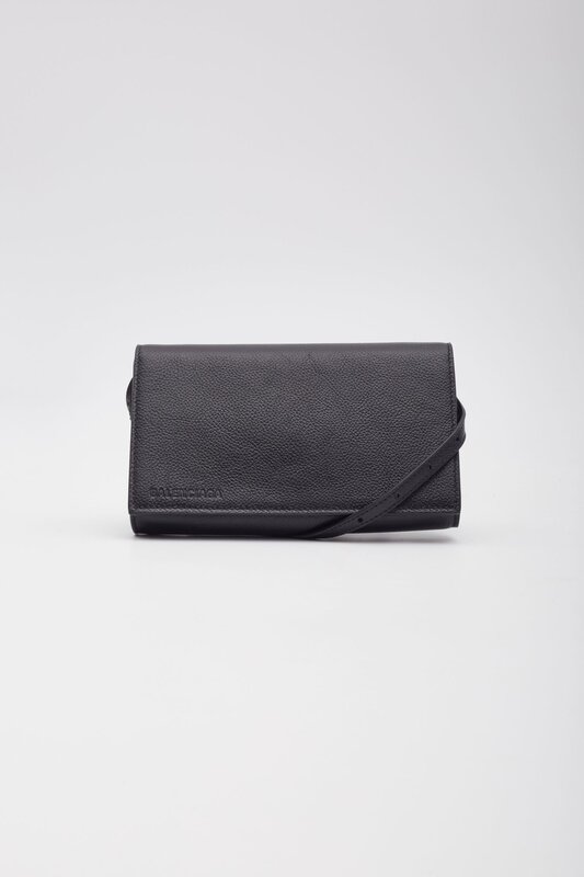 BALENCIAGA BALENCIAGA GRAINED CALFSKIN BLACK WALLET PHONE HOLDER BAG