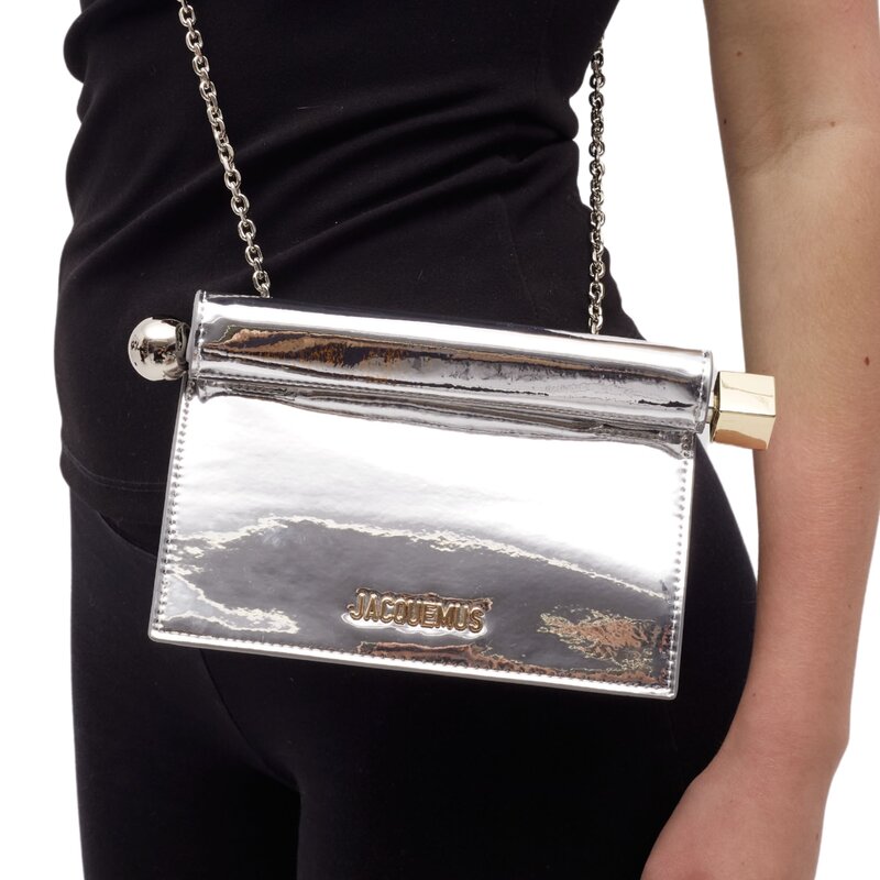 JACQUEMUS JACQUEMUS LA POCHETTE ROND CARRÉ CLUTCH BAG SILVER