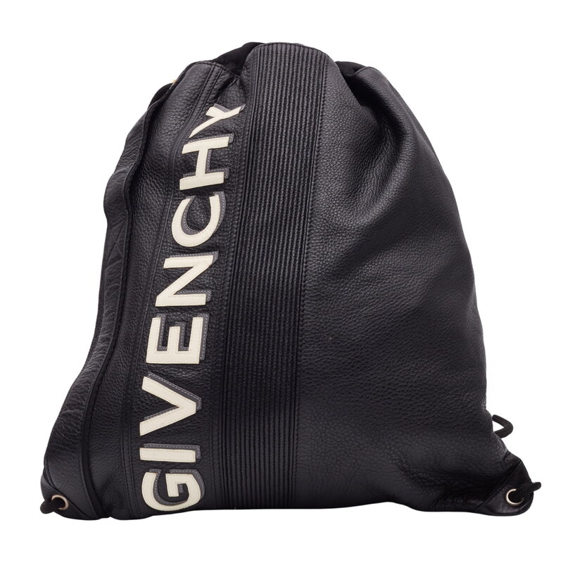 GIVENCHY GIVENCHY BLACK LEATHER LOGO DRAWSTRING BACKPACK BAG