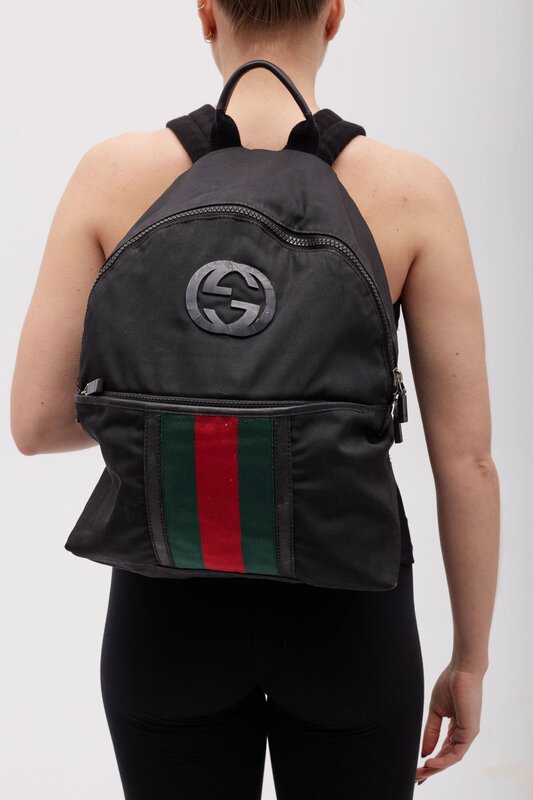 GUCCI GUCCI GG MONOGRAM WEB CLASSIC BACKPACK BLACK