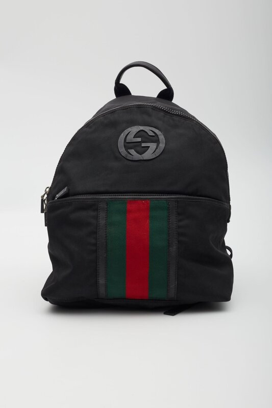 GUCCI GUCCI GG MONOGRAM WEB CLASSIC BACKPACK BLACK
