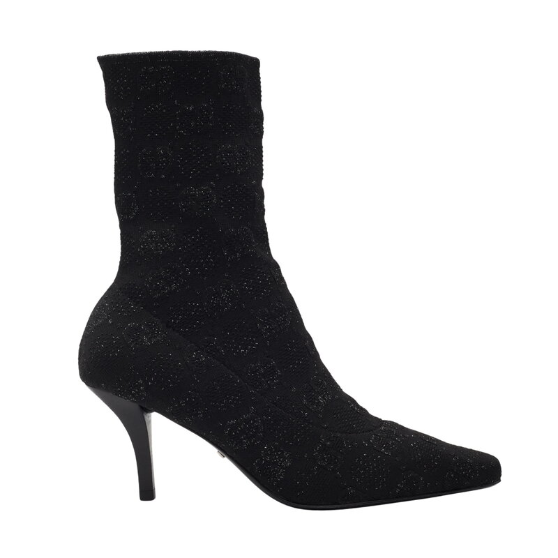 GUCCI GUCCI GG MONOGRAM KINT BLACK SOCK BOOT HEELS BLACK