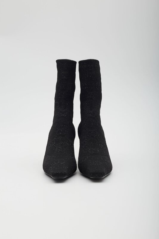 GUCCI GUCCI GG MONOGRAM KINT BLACK SOCK BOOT HEELS BLACK