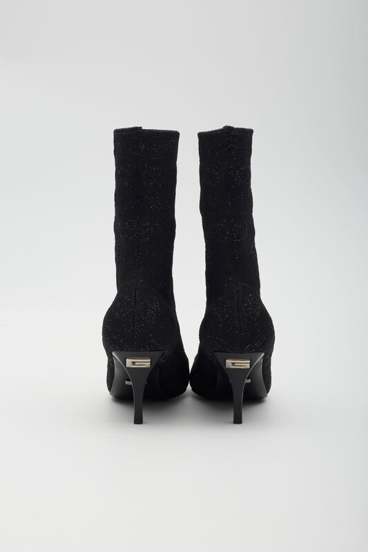 GUCCI GUCCI GG MONOGRAM KINT BLACK SOCK BOOT HEELS BLACK
