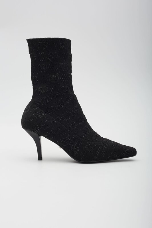 GUCCI GUCCI GG MONOGRAM KINT BLACK SOCK BOOT HEELS BLACK