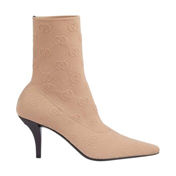 GUCCI GUCCI GG MONOGRAM KINT SOCK BOOT HEELS BEIGE