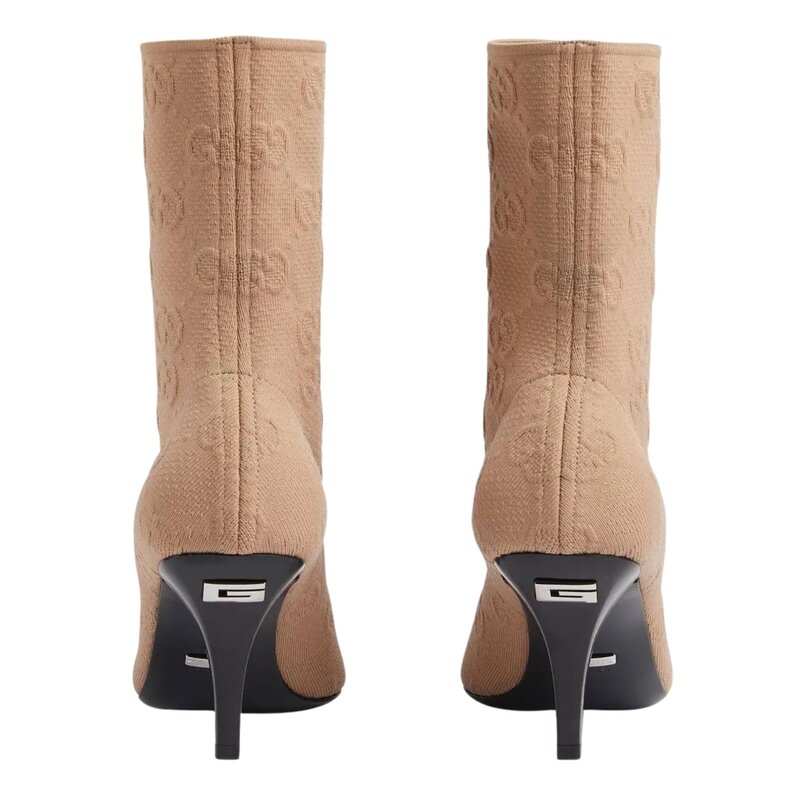 GUCCI GUCCI GG MONOGRAM KINT SOCK BOOT HEELS BEIGE